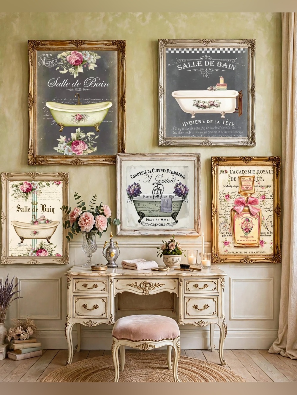 Pick 5 | French Country Bathroom Wall Art Prints Vintage Paris Shabby Chic Decor
